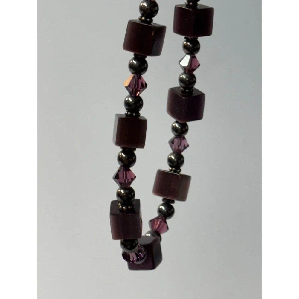 Vintage Necklace Purple Glass Beads Detailed Metal Clasp 14 In Choker Girly Boho